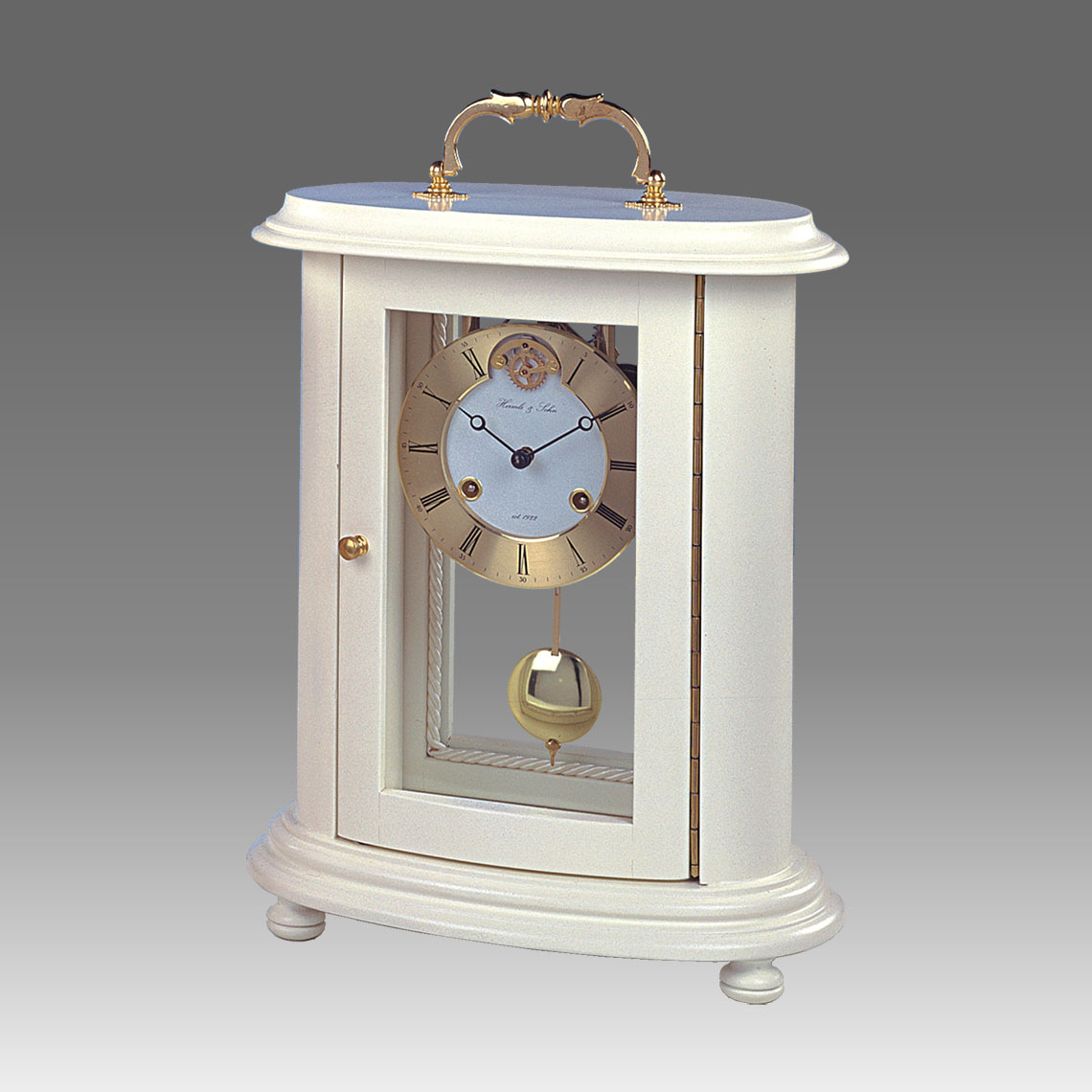 Mante Clock, Table Clock, Cimn Clock, Art.322/2 lacquered light ivory - Bim Bam melody on Bells, white round dial